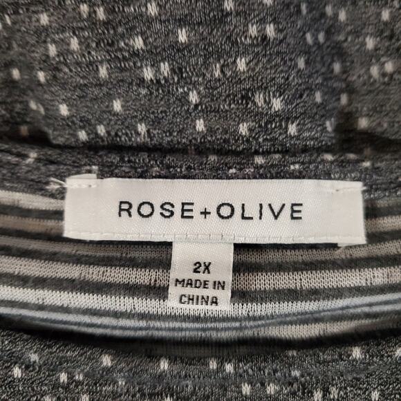 Rose + Olive Boat Neck Roll Tab Sleeve Speckle Knit Pullover Top Size 2X Striped - Picture 5 of 9